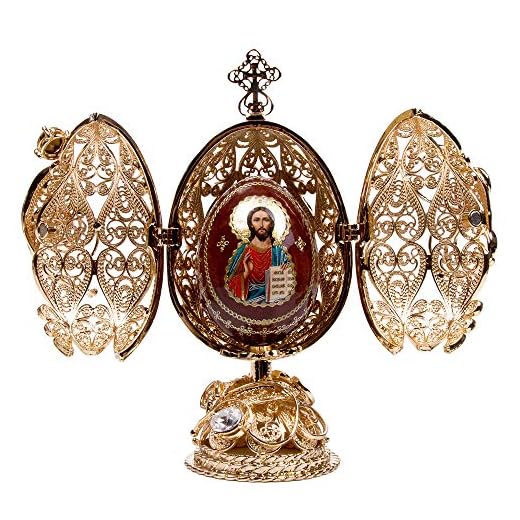 OrlovNY 5.7-Inch Swarovski Crystals Faberge Egg: Delicate Gold Imperial Egg with Monogram Egg Faberge Style Egg Easter Egg Faberge Reproduction