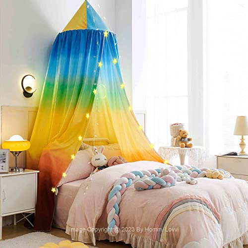 Hommi Lovvi Rainbow Print Kids Bed Canopy, Girls Princess Bed Canopy Dreamy Room Decor, Soft Hanging Reading Nook Play Tent Canopy, Extra Large Full Size Bed Canopy With String Light #TOP2
