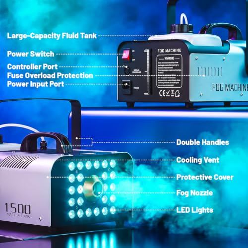CFKEJI Fog Machine for Halloween Outdoor Indoor 1500W with 24 LED Lights - image 8