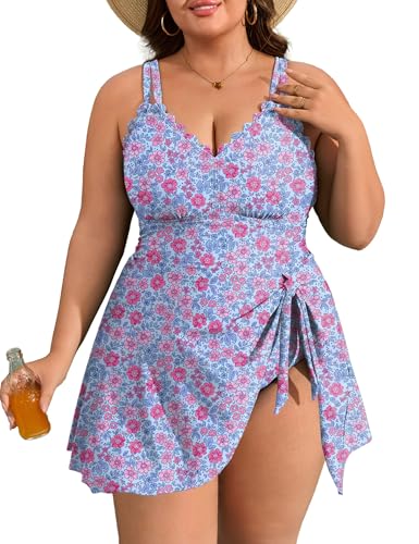 Image of Charmo Plus Size Swimsuit for Women Swim Dress Scalloped One Piece Tummy Control Bathing Suit Ruched Swim Suits 2026