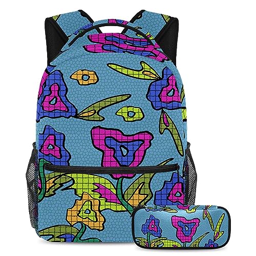 Sac à dos fleurs ados avec trousse pour organiser les fournitures scolaires