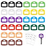 30 Stück Schlüsselkappen Set mit Etiketten, schlüsselanhänger beschriftbar, schlüsselkappen eckig, Eckige Kunststoff Kappen für Einfache Identifizierung von Flachhausschlüsseln in 10 Farben(30)