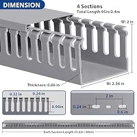 ZhiYo Kabelkanal H5xB6 cm für Server-Rack, 2.4m (4x60 cm) Kabelmanagement-Set aus elektrisch sicherem PVC, offene Kabelschiene zur Kabelorganisation unter dem Schreibtisch, für Computer & Netzwerk – Ansicht 2