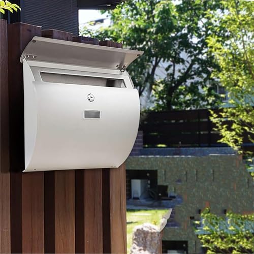 Buzón de Acero Inoxidable para Montaje en Pared, Seguro, Resistente al Agua, con Cerradura, Moderno, con herrajes y 2 Llaves, para Puerta de Entrada o jardín