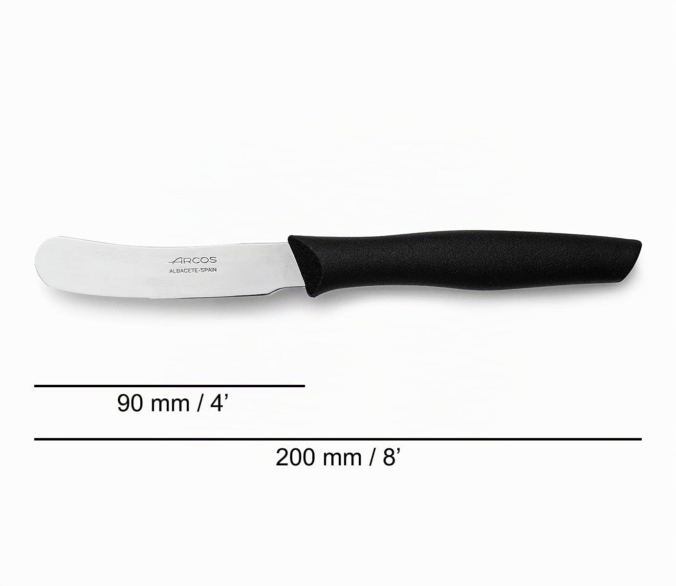 Arcos Serie Nova - Cuchillo para mantequilla 3" con Hoja Acero Inoxidable Nitrum y mango polipropileno negro - Duradero, ergonómico e higiénico (7'')