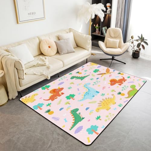 Feelyou Kids Cute Dinosaur Area Rug 5x7 for Bedroom Pink Dinosaur Living Room Rugs Soft Non-Slip Cute Animal Decor Carpet Indoor Floor Mat for Home, Dining Room