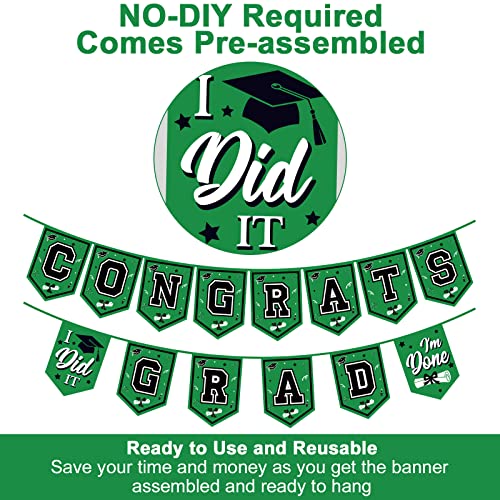Image of 2026 Green Graduation Banner - No DIY Required Graduation Party Supplies Decorations for College, High School (Green and Black Congrats Grad)