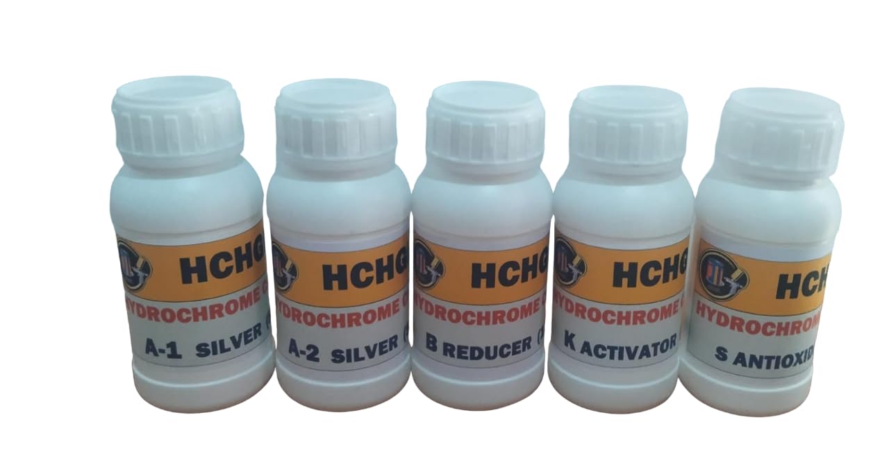 HCHGI Hydrochrome Chemicals Kit | Chrome Chemiclas Kit with A-1 Silver (50 ml), A-2 Silver (50 ml), B Reducer (100 ml), K Activator (50 ml) & S Antioxide (50 ml) | Pack of 1 Kit Set (B0CPPV3W9L) Amazon Price History, Amazon Price Tracker