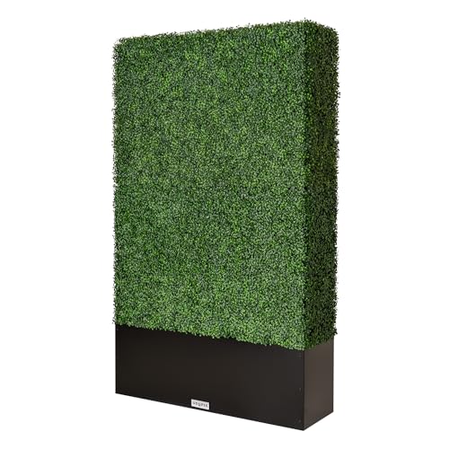 ODQPIS Artificial Boxwood Hedge Wall,Greenery Fake Faux Grass Backdrop Divider with Black Steel...