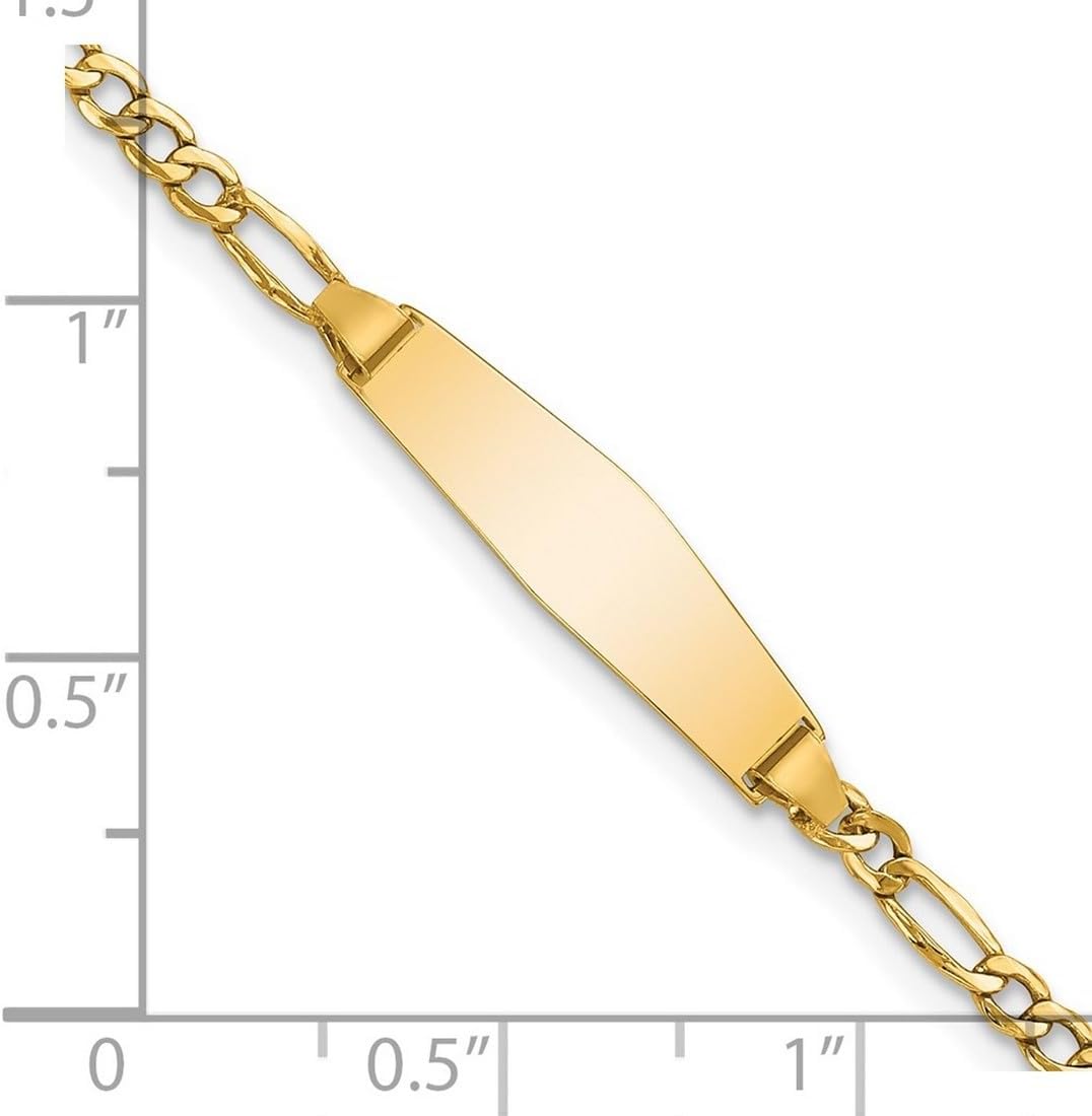 JewelryWeb 5.5mm 14k Yellow Gold Semi-solid Soft Diamond Shape Figaro ID Bracelet Identification Bracelet