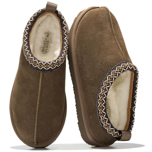 Image of Project Cloud 100% Genuine Leather Shearling Slippers for Women (Nerita) | Australian Fur Lining Memory Foam Insole Non Slip EVA Sole Fuzzy Plush House Shoes Warm Cozy Indoor Footwear Everyday Comfort