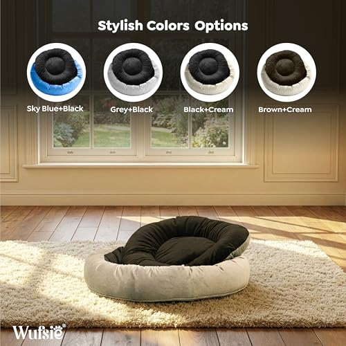 Image of Velvet Dog Bed in Round Shape | Medium 70 Cm | Premium Velvet Pet Bed for Cats and Puppies | Soft & Cozy Sleeping Bed for Dog with Removable Insert | Brown & Cream