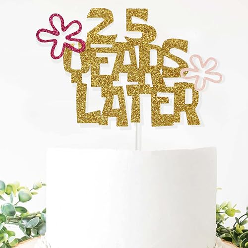 25 Years Later Birthday Cake Topper, 25th Birthday Party Decorations Cartoon Under the Sea Theme for Her or Him (Pink-flower)