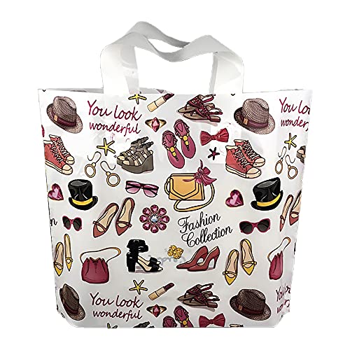 Joyhey 50 bolsas de plástico de 9.8 x 11.8 pulgadas, bolsas de compras, bolsas de venta al por menor, bolsas de regalo con asas, armario (más patrones disponibles)