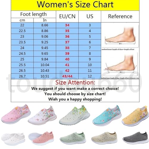 Hrtesus Women's Flower Rhinestone Sock Comfortable Slip On Sports Sneakers, Slip On Knitted Sock Sneakers with Arch Support Walking Shoes2