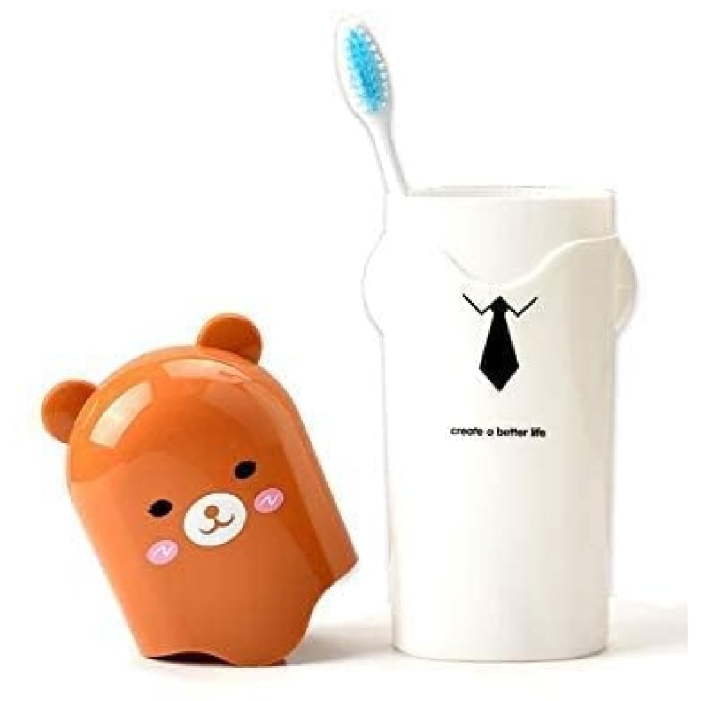 Prostuff.in Plastic Portable Cartoon Animal Design Toothbrush Holder Box Best for Travel Camping Bathroom for Storage Multicolor (Pack of 2) 1