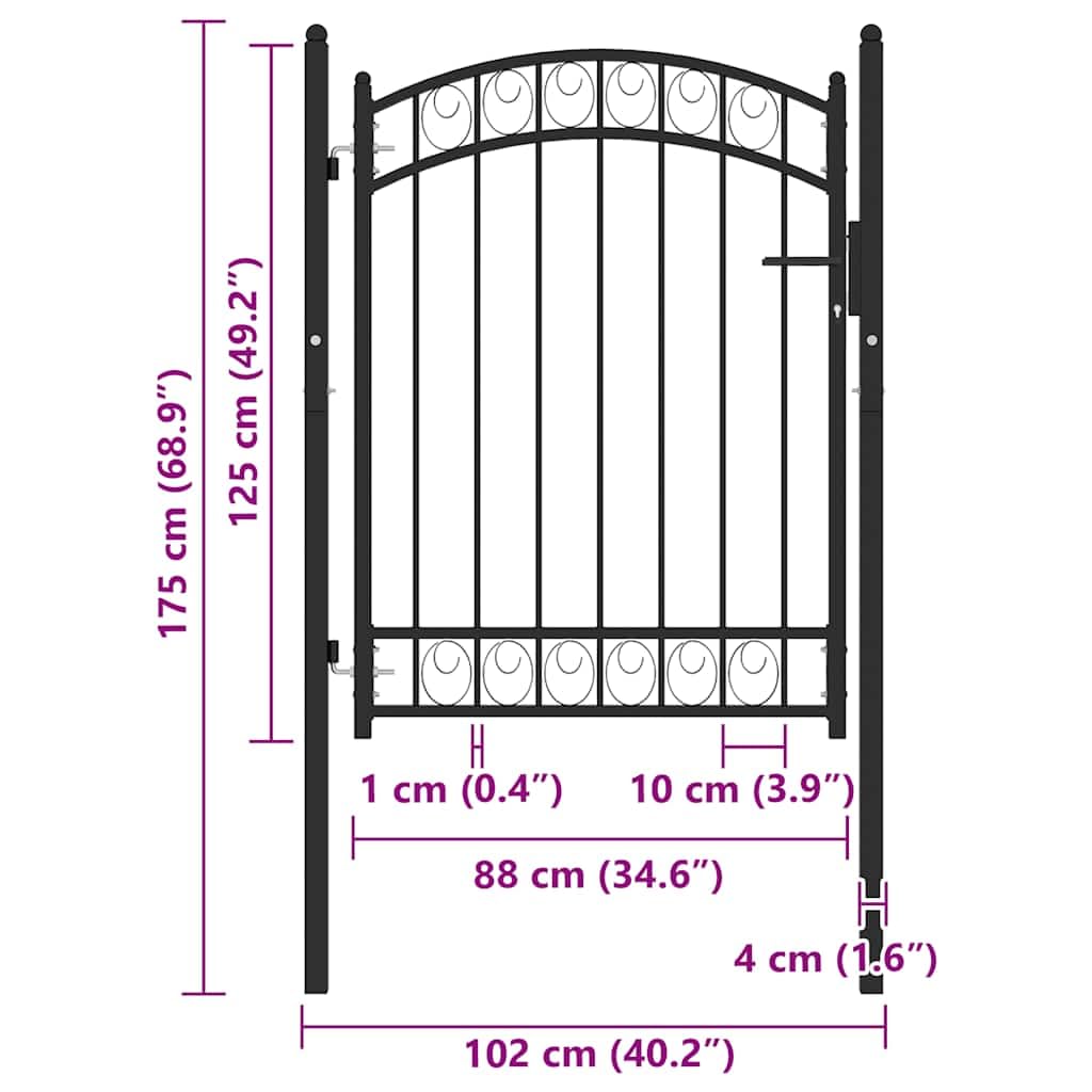 vidaXL Cancello per Recinzione ad Arco in Acciaio 100x125 cm Nero