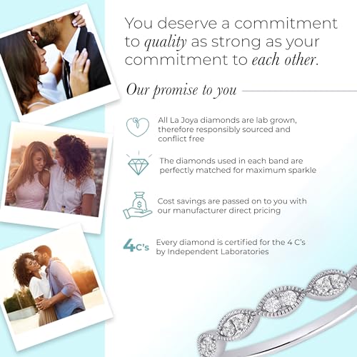 La Joya 1/6-1/4 CT TW Certified Vintage Inspire Lab Grown Diamond Ring Bands | Solid 10k White Gold Milgrain Diamond Wedding Band Ring | Sparkling GH VS/SI Diamond Ring for Women4