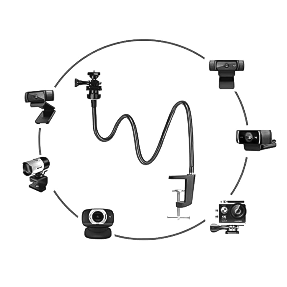 Supporto per Webcam Sportiva Clip di Piegatura in Metallo Supporto per videocamera da Tavolo C920 C922 C930e C930 C615 con Testa per treppiede filettata da 1/4 di Pollice Rotazione di 360 Gradi