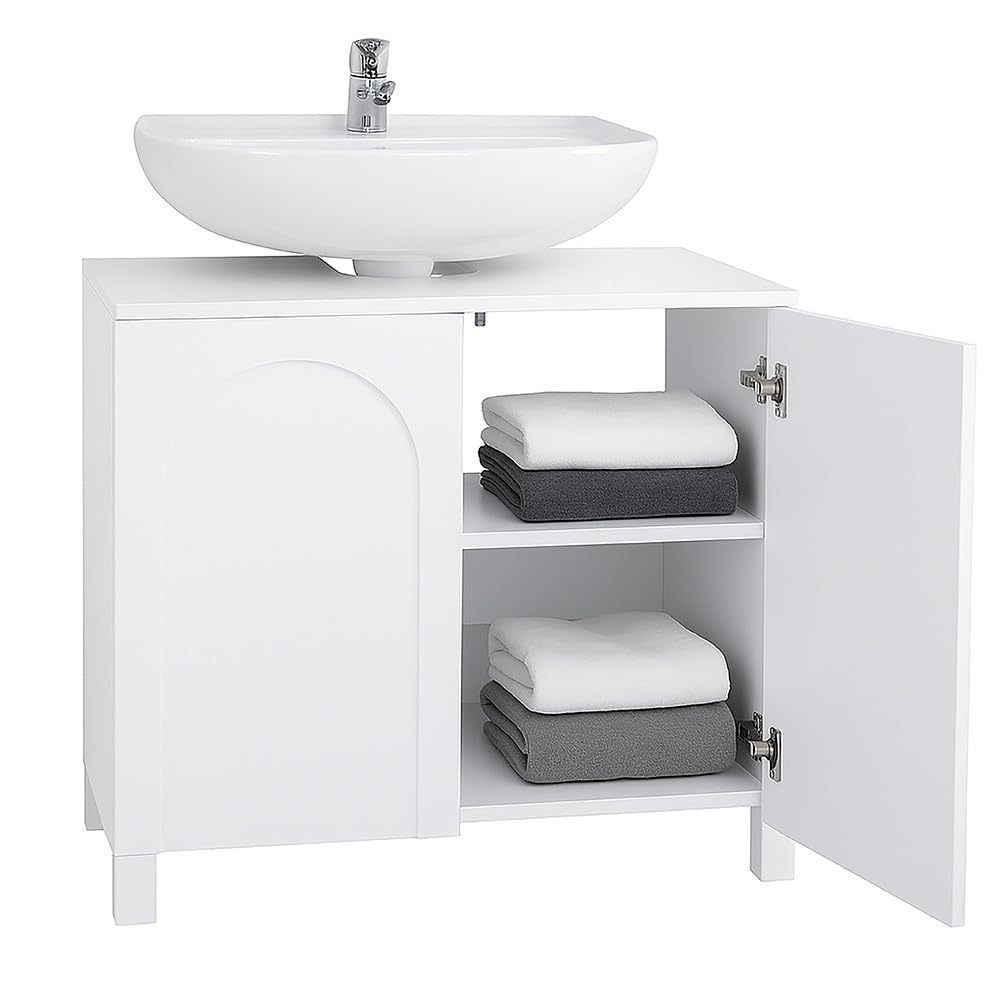Box and beyond - Meuble sous Lavabo - 80 x 40 x 80 cm - Bois Blanc - 2 Portes - Salle de Bain, Lavabo, Evier, Vasque - Style Moderne