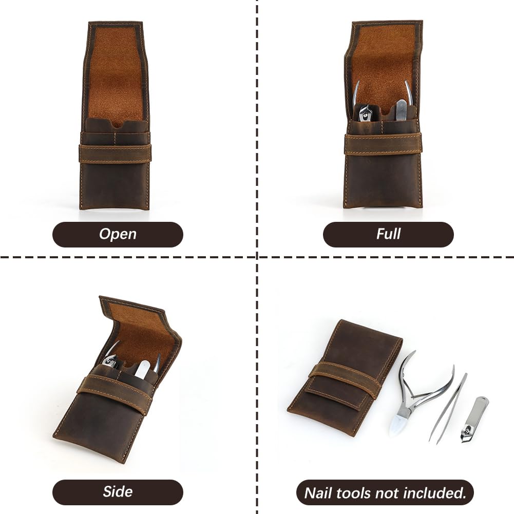 Estuche Vacío de Cuero Genuino para Kit de Manicura, Organizador de Aseo Personal, Pequeño Estuche de Viaje de Cuero de Vaca para Cortauñas, Mini Bolsa de Herramientas de Cuidado Personal