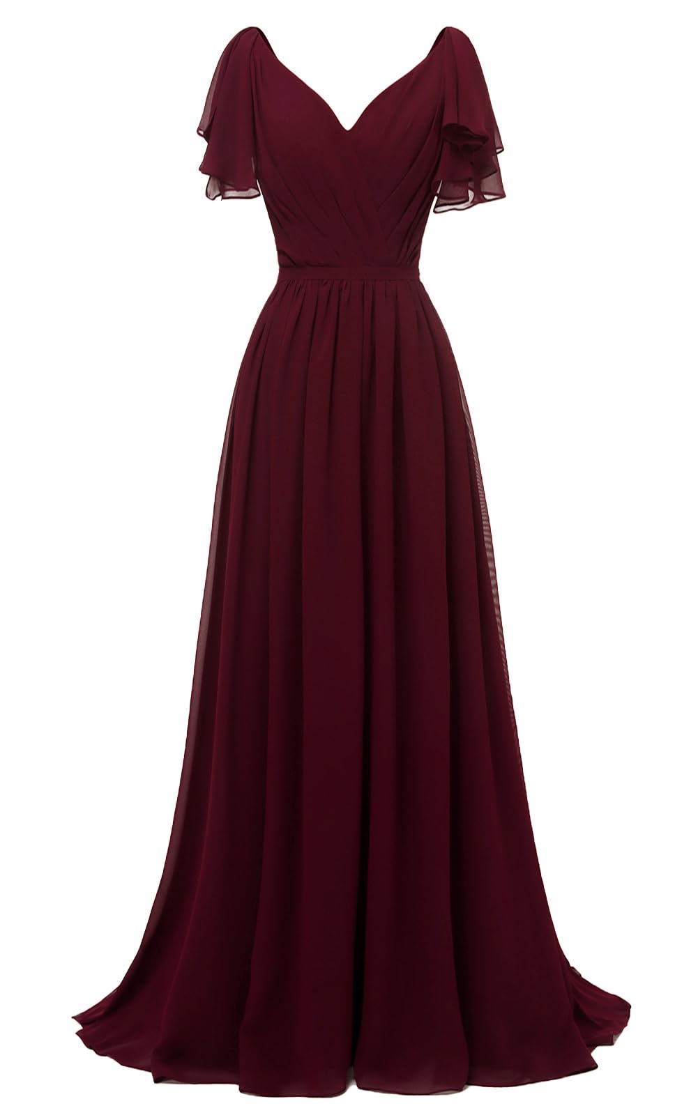 Yexinbridal Ruffle Sleeves Bridesmaid Dresses V-Neck Chiffon Long Formal Wedding Evening Party Gowns for Women