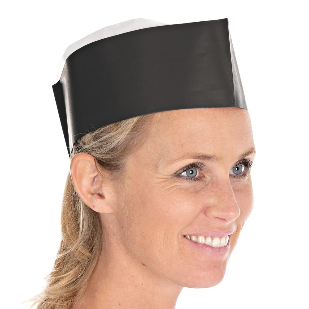 FRANZ MENSCH 500 Stück Hygostar Schiffchen Service Black | Papier geprägt, schwarz, Einheitsgröße, L: 28cm, B: 8cm, Karton, Schiffchen Service, Kopfbedeckung, Einweg-Schiffchen