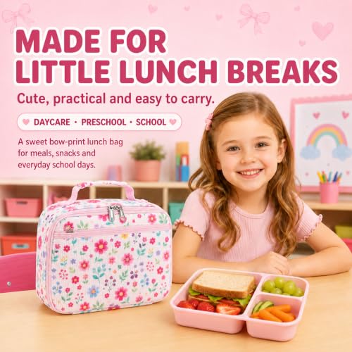 Image of CAMTOP Lunch Box Kids Boys Insulated Lunch Cooler Bag Reusable Lunch Tote Kit for School Travel (Flower Pink)