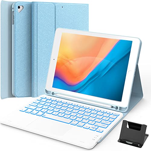 Image of GreenLaw Ipad 9.7 Inch Case With Keyboard, Ipad 6Th Gen (2018), Ipad 5Th Gen (2017), Ipad Air 2 (2014), 7 Color Backlit, Support 2 Bt Devices, Touchpad Keyboard For Ipad Pro 9.7, Blue, Bluetooth