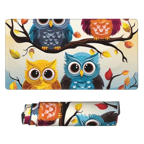 Tapis de souris de jeu antidérapant avec bords cousus renforcés motif hiboux