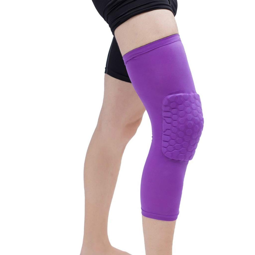 1 Pair Basketball Knee Pads Honeycomb Elastic Kneepad Compression Sleeve Foam Brace Pat Protector Volleyball Support (Color : Red Size : Large) (Purple X)
