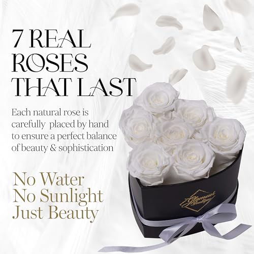 Image of GLAMOUR BOUTIQUE 7 Flower Forever Heart Shape Box, Mothers Day Gift For Mom, Eternal Preserved Roses Gift for Her, Flowers bouquet, For Birthday, Anniversary, Girlfriend - White