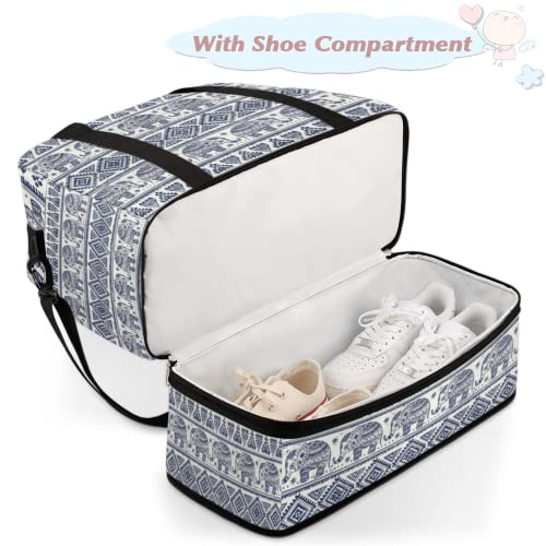 Bohemian Ethnic Elephant Foldable Travel Duffel Bag Tote Carry On Luggage Sports Gym Bag With Shoe Compartment For Woman Man Overnight Weekend Yoga Workout Bag Training Handbag #TOP3