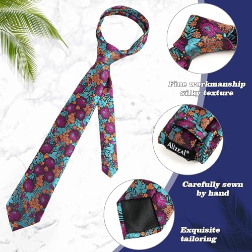 Image of Alizeal Mens 3.15'' Natural Flower Pattern Tie with Floral Pocket Square Set