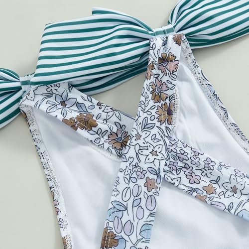 Image of Toddler Kids Girl One Piece Swimsuit Floral Sleeveless Backless Swimwear Bowknot Ruffled Bathing Suit Beachwear