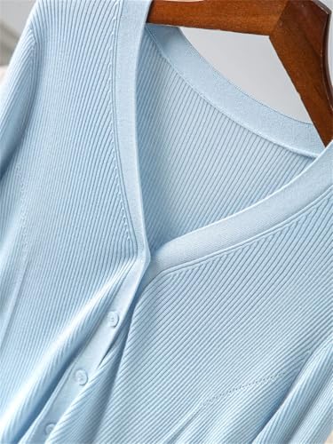 Women Cardigans Silk Blend Single Breasted V Neck Knitwear3