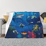 PHAYAH Gran manta de franela con patrón de peces blancos de 60 x 50 pulgadas, manta de forro polar suave para todas las estaciones, manta cálida para ropa de cama, sofá y trave