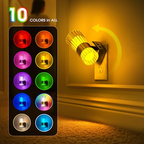 Image of Briignite Night Light, Night Lights Plug into Wall, RGB Color LED NightLight with Dusk to Dawn Sensor, 180 Rotating Night Lights, Adjustable Brightness, Wall Sconce for Bedroom Hallway, 2 Pack