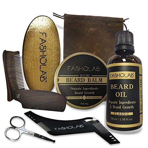 Beard Barber/Grooming Kit for Men Care - Beard Trimming Kit includes 100% Stainless Japanese Scissors Mustache Beard Balm - Beard Oil Growth Beard Brush Z Shaped Comb - Scuddles SC-BRS-03.5