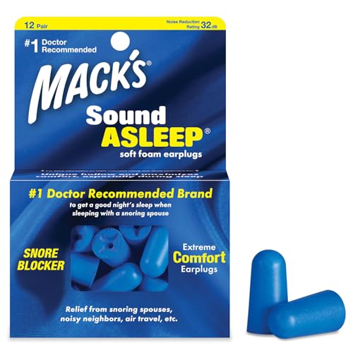 Mack’s Sound Asleep Soft Foam Earplugs, 12 Pair – 32dB High NRR, Comfortable Ear Plugs for Sleeping, Snoring, Travel and Noisy Neighbors