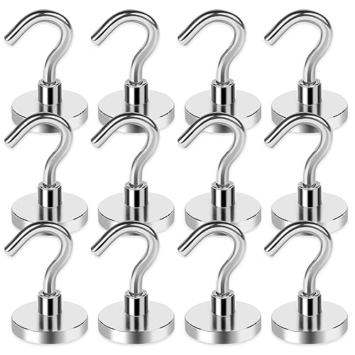 Image of LOVIMAG Strong Magnetic Hooks, 50LBS Neodymium Magnets with Hooks Magnetic Hooks Cruise for Refrigerator, Powerful Magnet Hooks Magnetic Hanger for Hanging, Grill, Locker,Kitchen, Metal Door-12 Pack