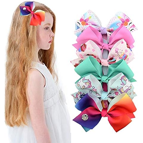 choicbaby 6PCS 5 Inches Baby Girls Hair Bows Alligator Clips Unicorn Grosgrain Ribbon Hair Barrettes Accessories for Babies Kids Toddlers Teens Gifts(03) Cover