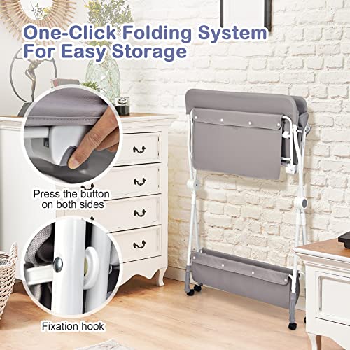 Baby Joy Baby Changing Table, Height Adjustable 4 In 1 Folding Diaper Station W/Detachable Wheels, Safety Belt, Storage Rack & Bag, Waterproof Pad, Portable Nursery Organizer For Infant Newborn, Gray #TOP6