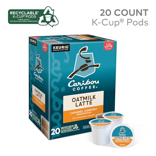 Caribou Coffee Caramel Comfort Oatmilk Latte, One Step Latte Single Serve Keurig K-Cup Pods, 20-Count Box