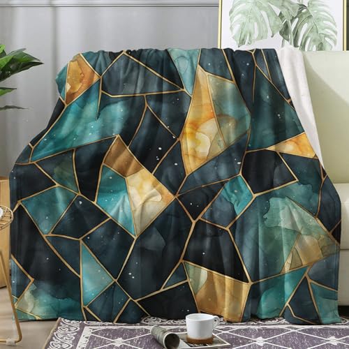 ZDABAOEC Plaid Polaire, Motif Moderne Patchwork Géométrique Abstrait, Couverture Lit 1 Personne, Jete de Canape 130x150, Couvertures et Plaids Flanelle Ultra Doux