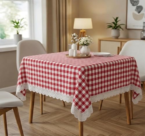 Image of RRC Cotton Table Cloth Pack of 2 for 4 Seater Dining Table, 45 x 60 Inch Rectangular Printed Table Cover with Tassels, Washable, Durable & Fade Resistant