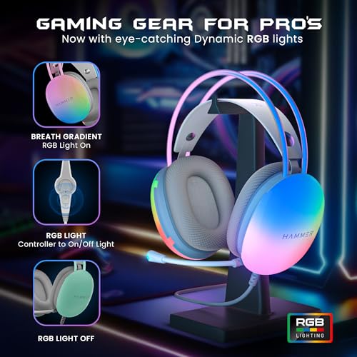 HAMMER Blaze Wired Over Ear Gaming Headphones, 50mm Drivers, RGB Cyan - Image 8