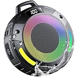 Tragbarer Mini Bluetooth Lautsprecher, Musikbox Bluetooth mit Licht, Kräftiger Klang, IP68 Wasserdicht/Staubdicht, Schwimmfähig, 20h Spielzeit, TWS & TF-Karte, Bluetooth Box für Dusche/Wandern/Reisen