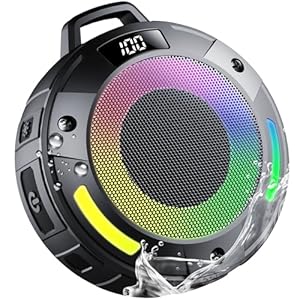 Tragbarer Mini Bluetooth Lautsprecher, Musikbox Bluetooth mit Licht, Kräftiger Klang, IP68 Wasserdicht/Staubdicht, Schwimmfähig, 20h Spielzeit, TWS & TF-Karte, Bluetooth Box für Dusche/Wandern/Reisen