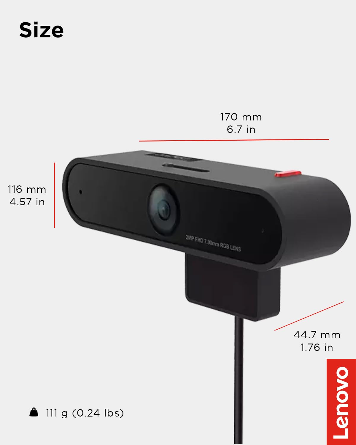 Lenovo Webcam LC50, 1080p, doppio microfono e cancellazione del rumore, attacco magnetico, otturatore per la privacy integrato
